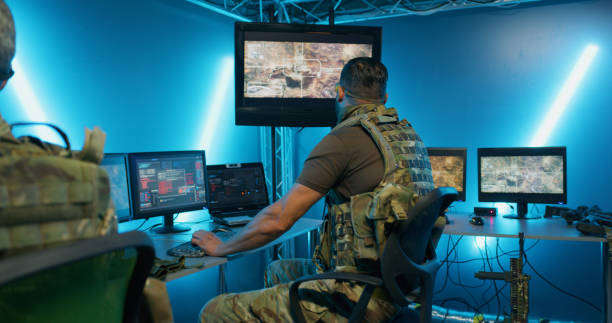 Cyber Security being monitored by a military personnel